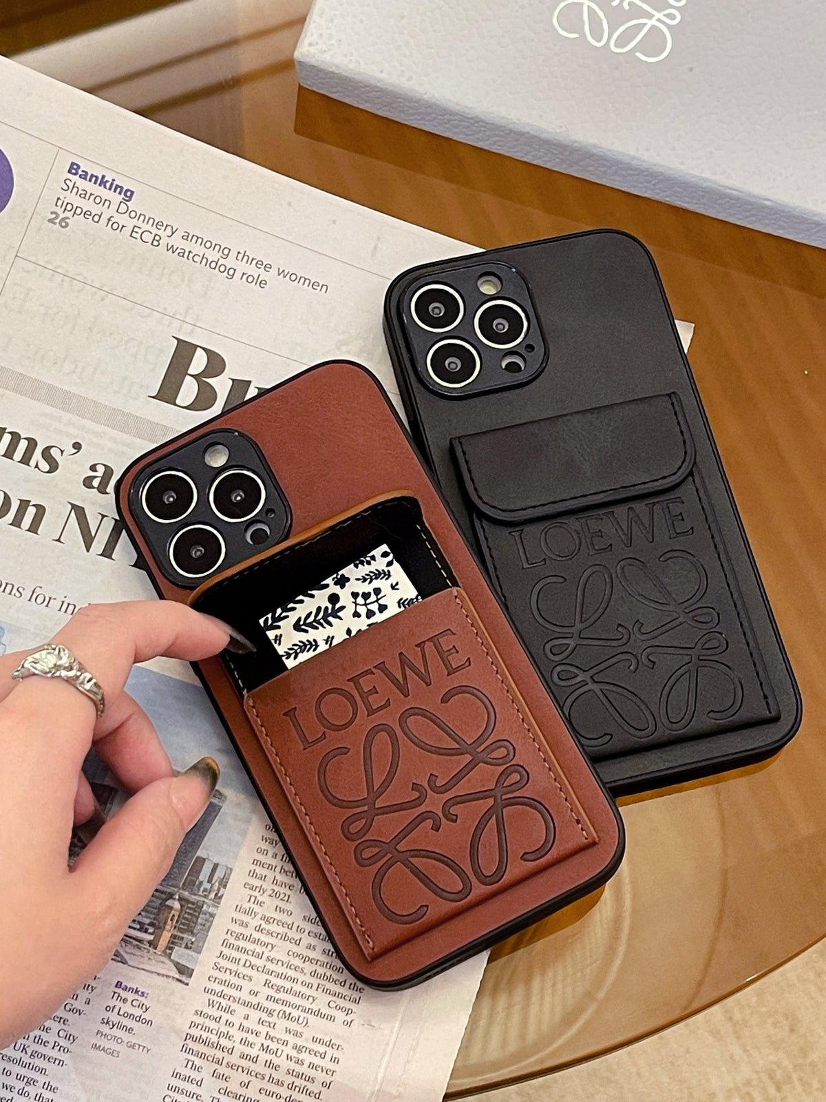 Luksus iPhone-etui med kortholder Sort-LZP241448