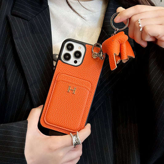 H Kart Tutucu Deri Kolye iPhone Kılıfı