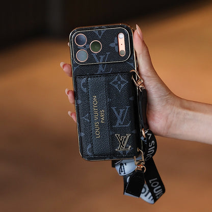 Luxury Advanced Leather iPhone Case with Card Holder & Strap