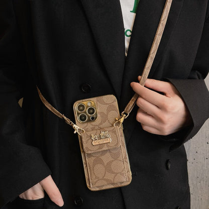 Klassisk korttaske til iPhone-etui med læderkæde