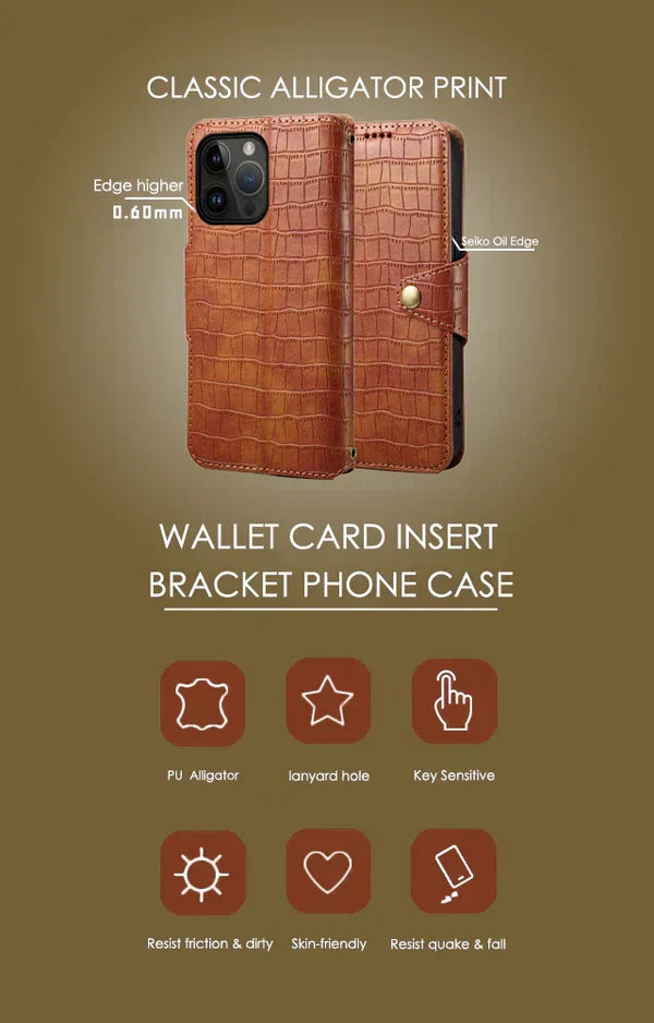 Alligator Print iPhone-etui med pung og rem