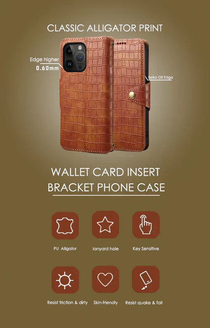 Alligator Print iPhone-etui med pung og rem