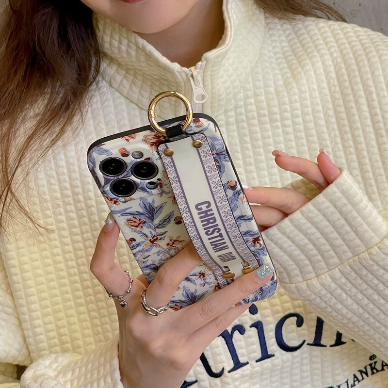 Custodia per iPhone alla moda con cinturino viola & bianco