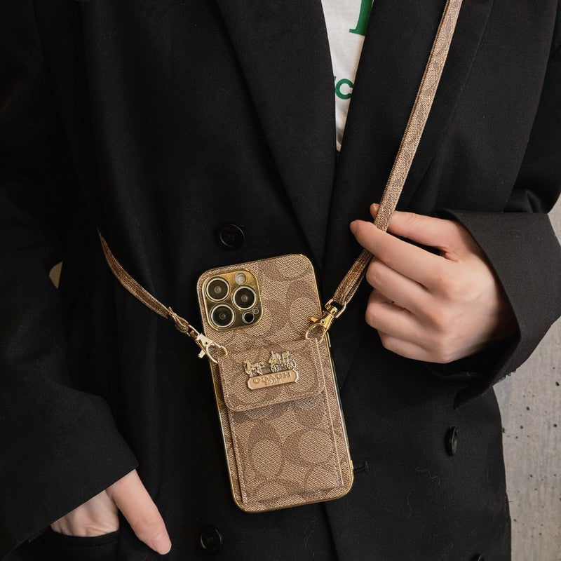 Klassisk korttaske til iPhone-etui med læderkæde