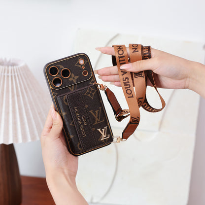 Luxury Advanced Leather iPhone Case with Card Holder & Strap