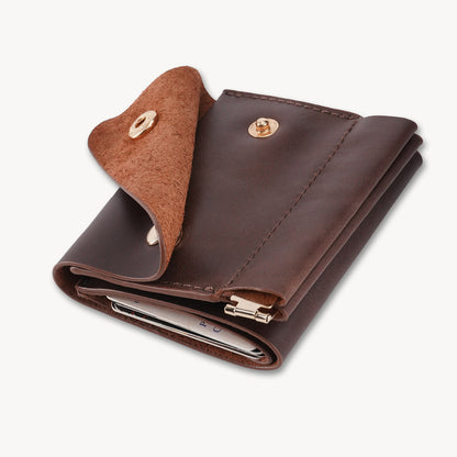 Vintage Genuine Leather Spring‑Open Short Wallet
