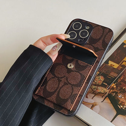 Klassisk iPhone-etui med tegnebog Mørkebrun-HP240513