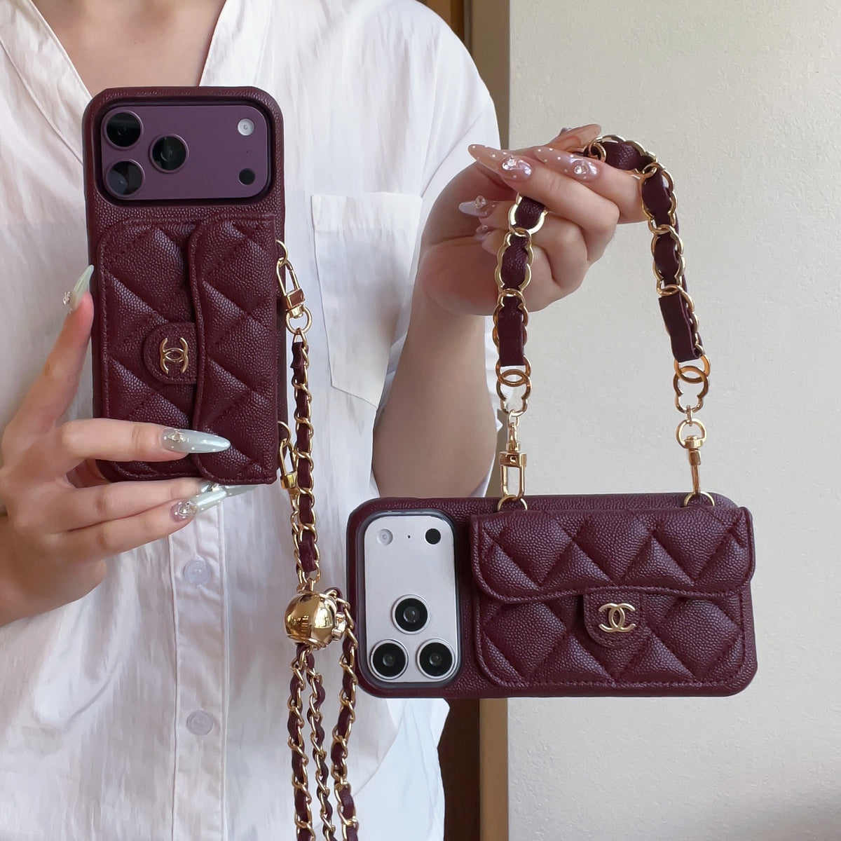 Burgundy Quilted Wallet Crossbody Phone Case