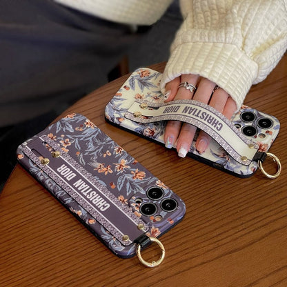 Custodia per iPhone alla moda con cinturino viola & bianco