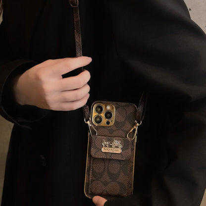 Klassisk korttaske til iPhone-etui med læderkæde