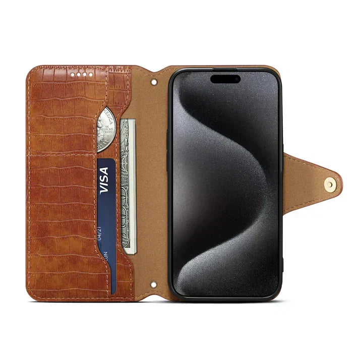 Alligator Print iPhone-etui med pung og rem