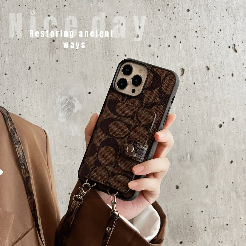 Klassisk iPhone-etui med pung og rem Brun -SZK240402