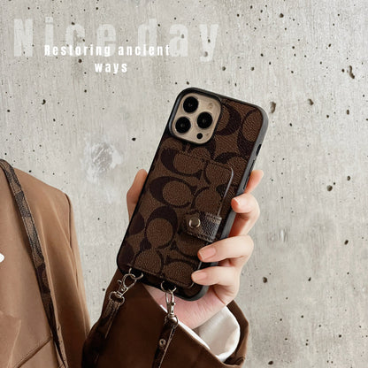 Klassisk iPhone-etui med pung og rem Brun -SZK240402