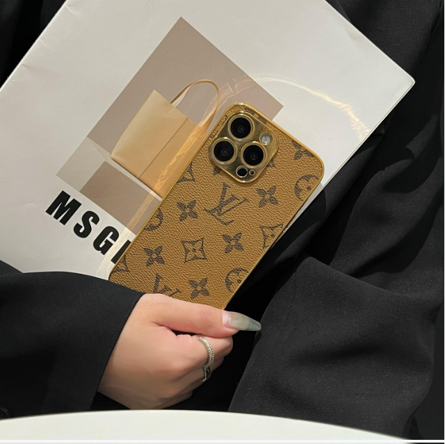 Luksus klassisk monogram iPhone-etui med galvaniserede guldkanter