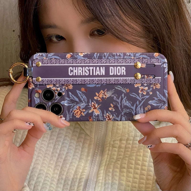 Custodia per iPhone alla moda con cinturino viola & bianco