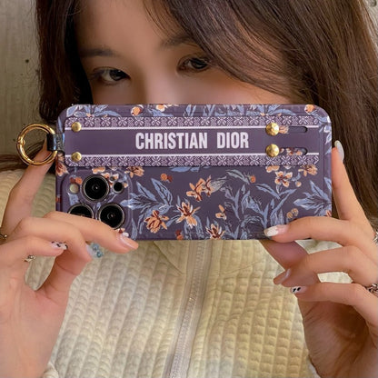 Custodia per iPhone alla moda con cinturino viola & bianco