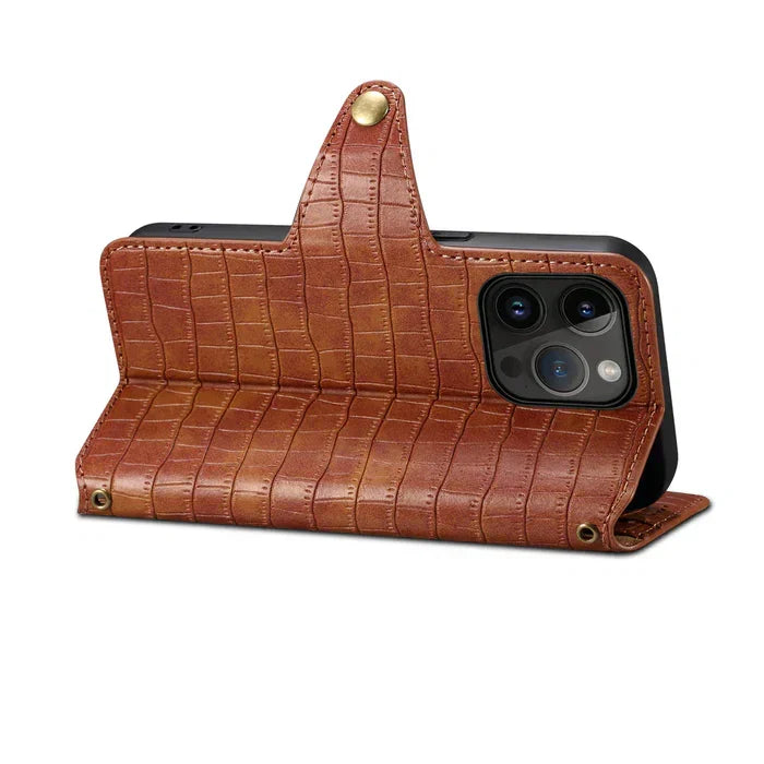 Alligator Print iPhone-etui med pung og rem