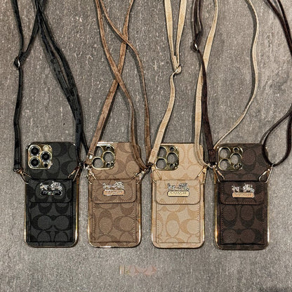 Klassisk korttaske til iPhone-etui med læderkæde