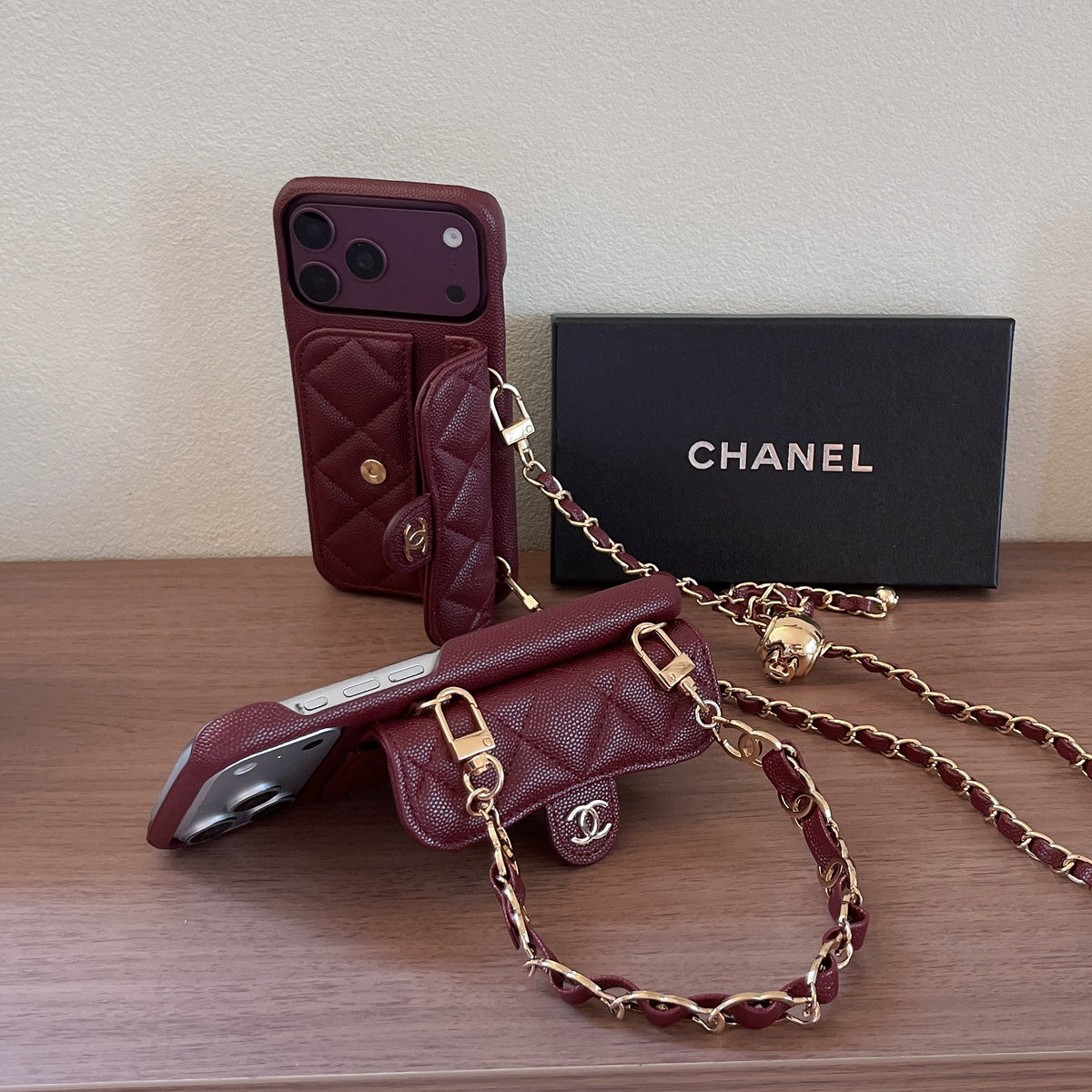Burgundy Quilted Wallet Crossbody Phone Case