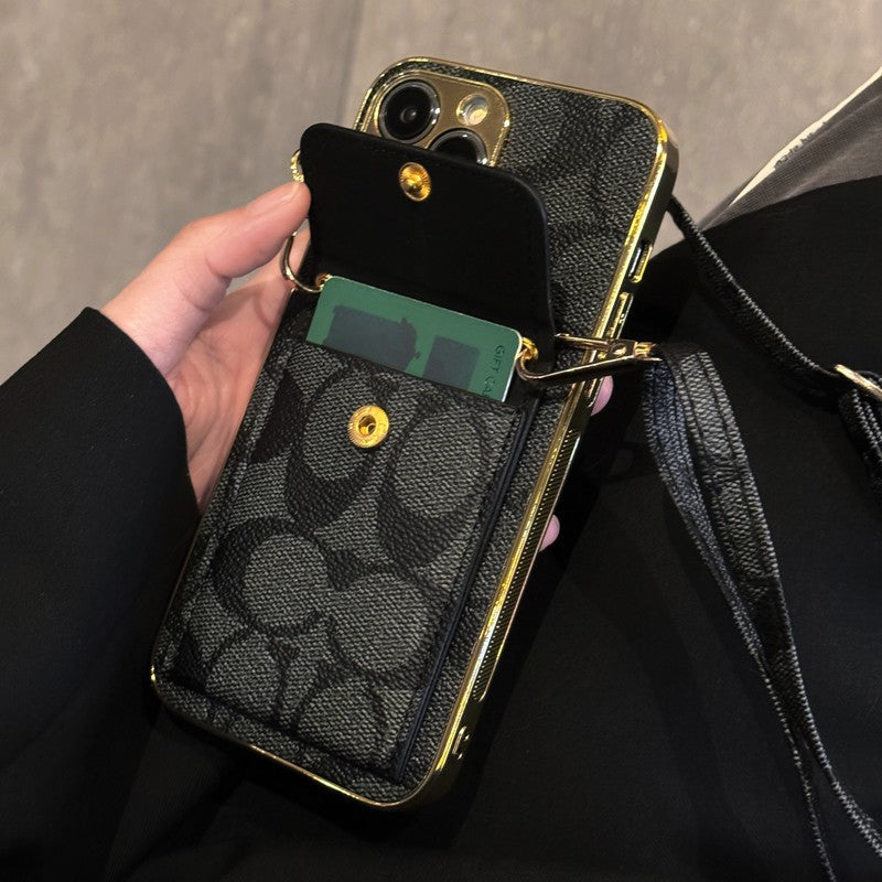Klassisk korttaske til iPhone-etui med læderkæde