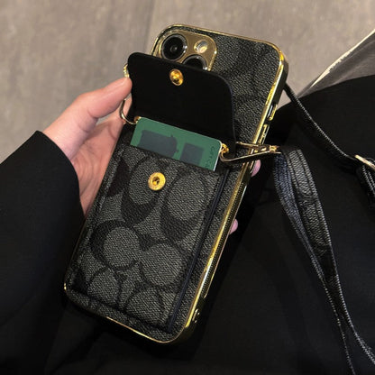 Klassisk korttaske til iPhone-etui med læderkæde