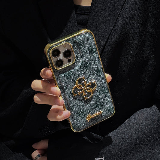 Gue Altın Logolu Deri iPhone Kılıfı