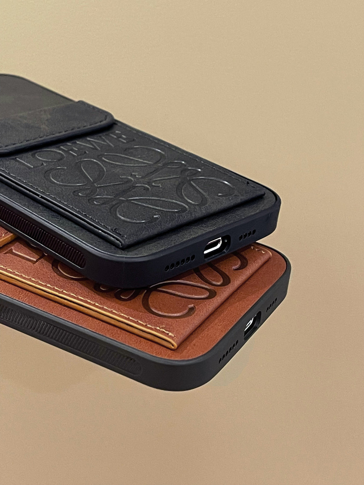 Luksus iPhone-etui med kortholder Sort-LZP241448