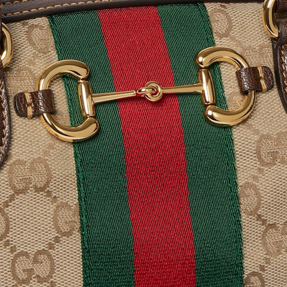 Leather Trim Jacquard Mini Boston Handbag with Metal Ornament