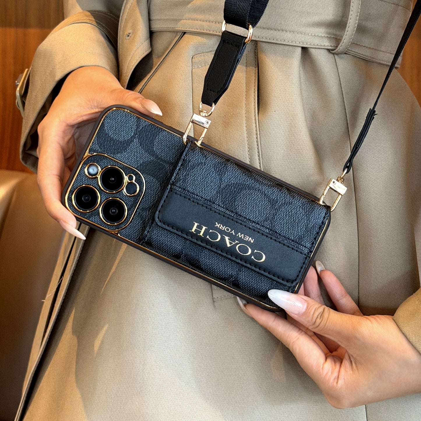Luxury Advanced Leather iPhone Case with Card Holder & Strap-G