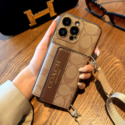 Luxury Advanced Leather iPhone Case with Card Holder & Strap-G