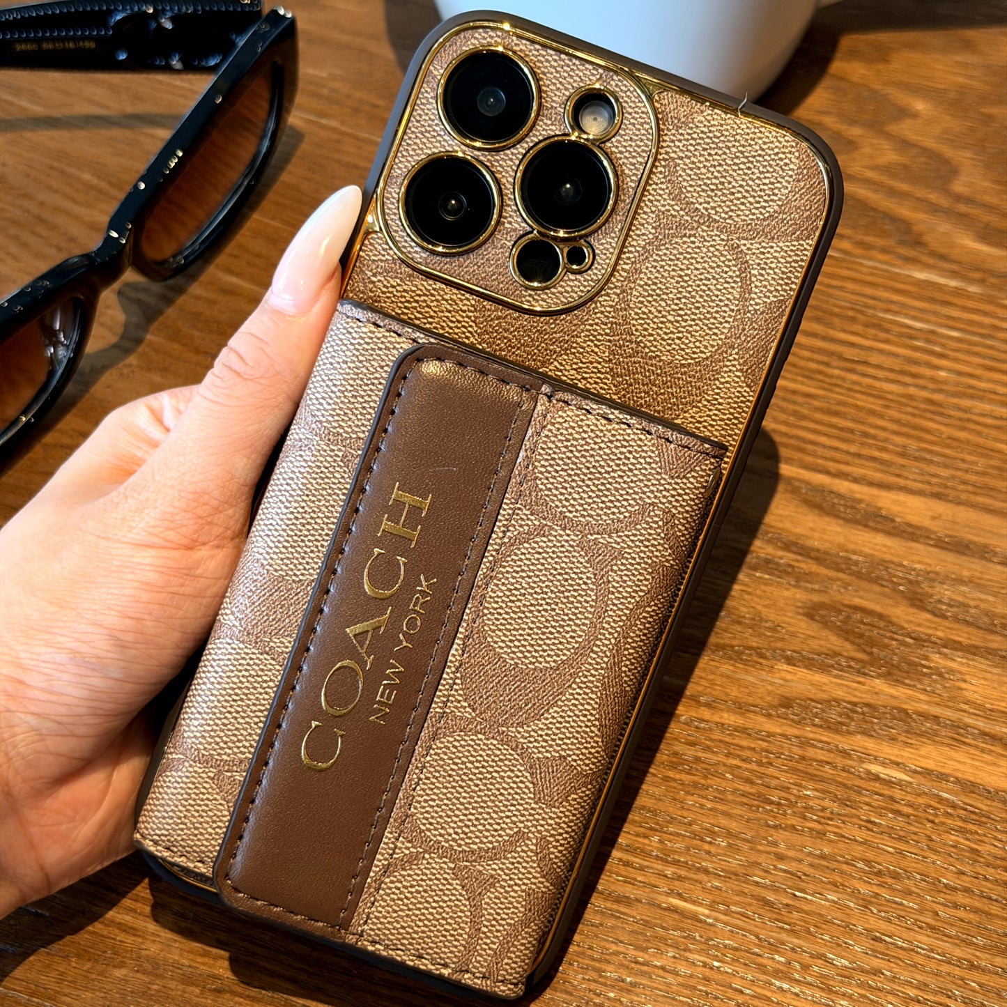 Luxury Advanced Leather iPhone Case with Card Holder & Strap-G
