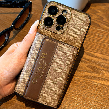 Luxury Advanced Leather iPhone Case with Card Holder & Strap-G