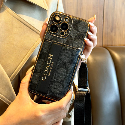 Luxury Advanced Leather iPhone Case with Card Holder & Strap-G