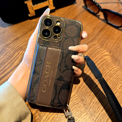 Luxury Advanced Leather iPhone Case with Card Holder & Strap-G