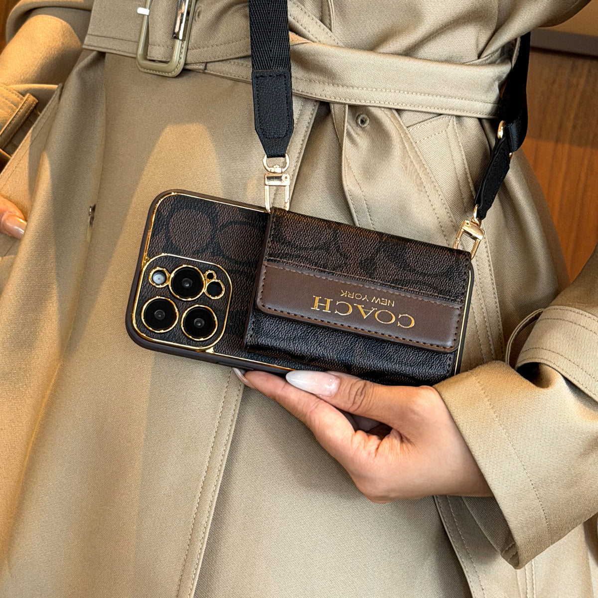 Luxury Advanced Leather iPhone Case with Card Holder & Strap-G