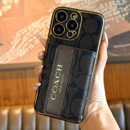 Luxury Advanced Leather iPhone Case with Card Holder & Strap-G