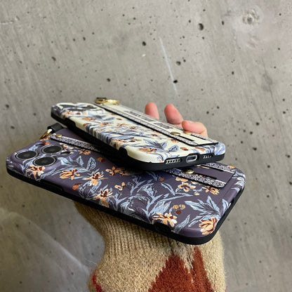 Custodia per iPhone alla moda con cinturino viola & bianco