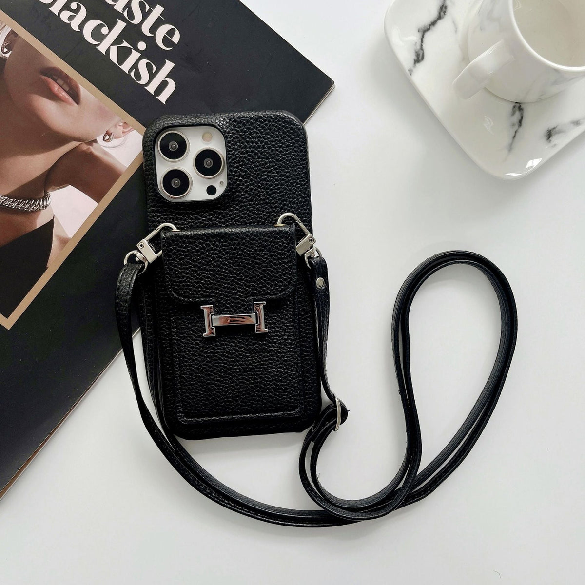 H-kortholder læderkæde iPhone-etui