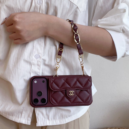 Burgundy Quilted Wallet Crossbody Phone Case