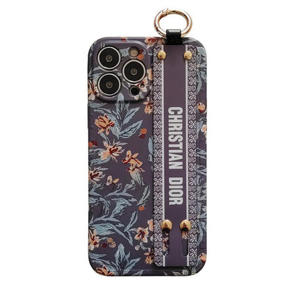 Custodia per iPhone alla moda con cinturino viola & bianco