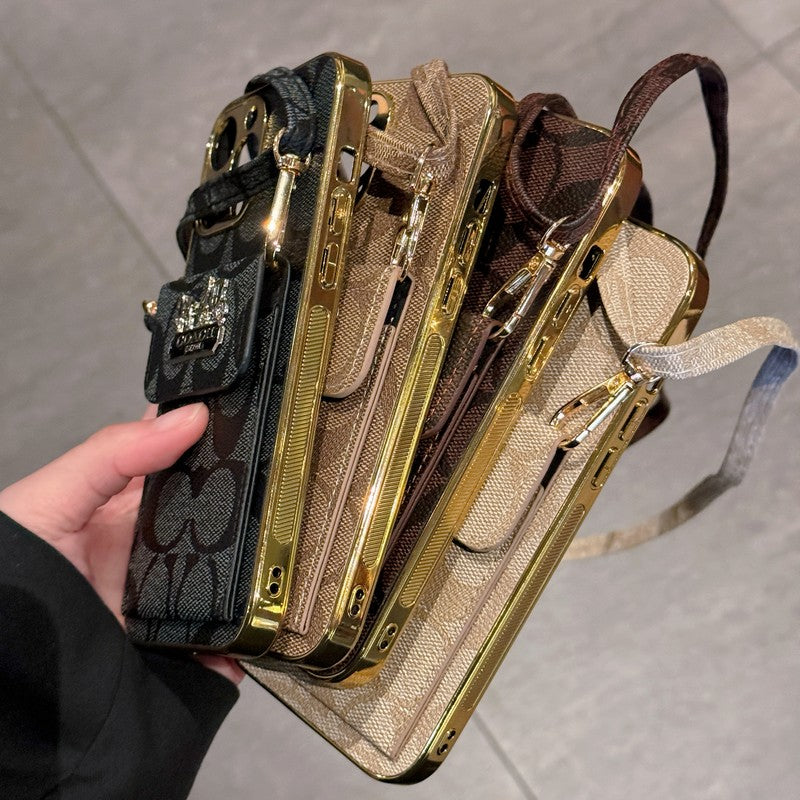 Klassisk korttaske til iPhone-etui med læderkæde