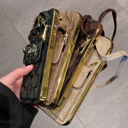Klassisk korttaske til iPhone-etui med læderkæde