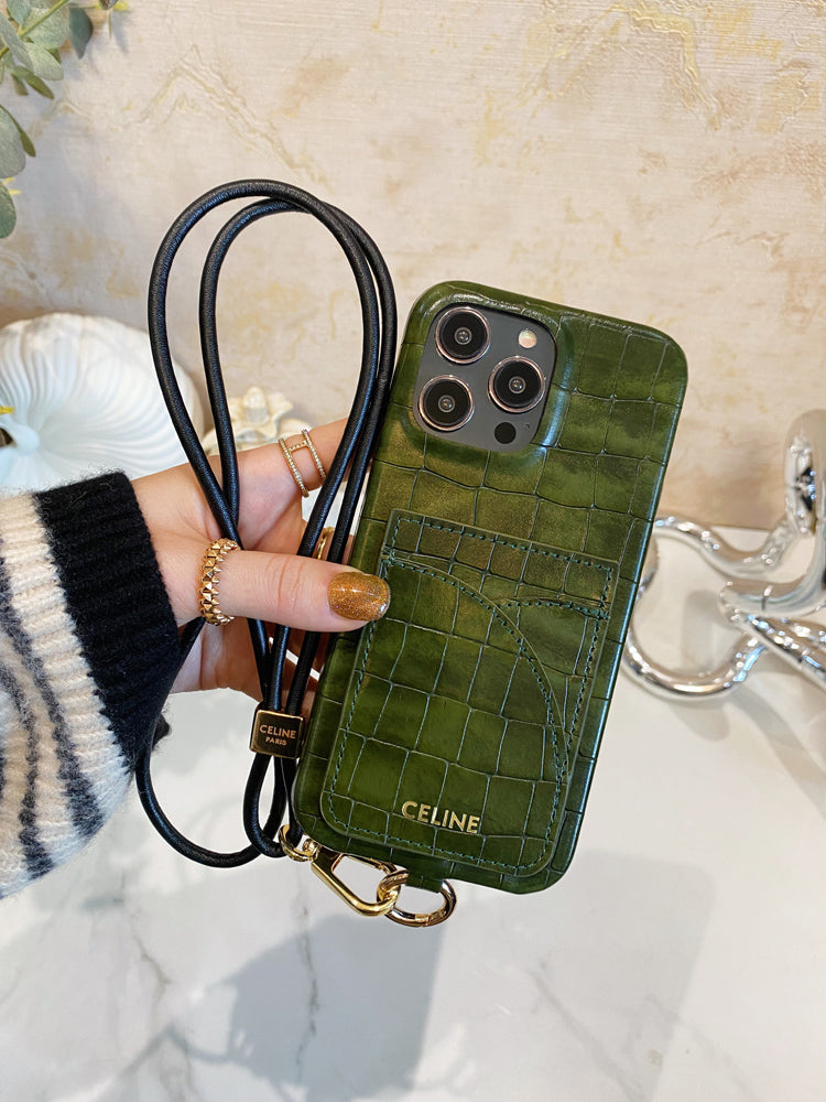 Priontáil Ailigéadar Cás iPhone Celine Le Sealbhóir Cárta Agus Glas Strap -EYP241415