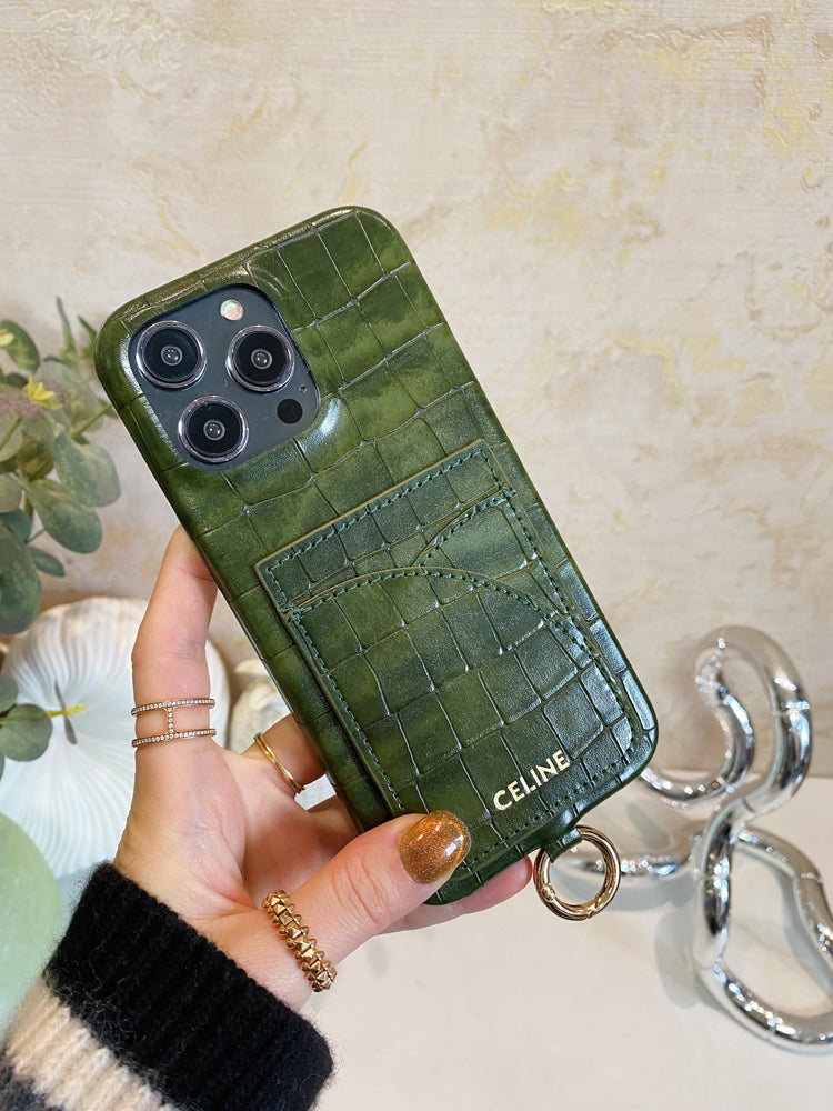 Priontáil Ailigéadar Cás iPhone Celine Le Sealbhóir Cárta Agus Glas Strap -EYP241415