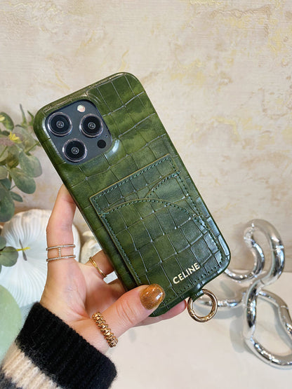 Priontáil Ailigéadar Cás iPhone Celine Le Sealbhóir Cárta Agus Glas Strap -EYP241415