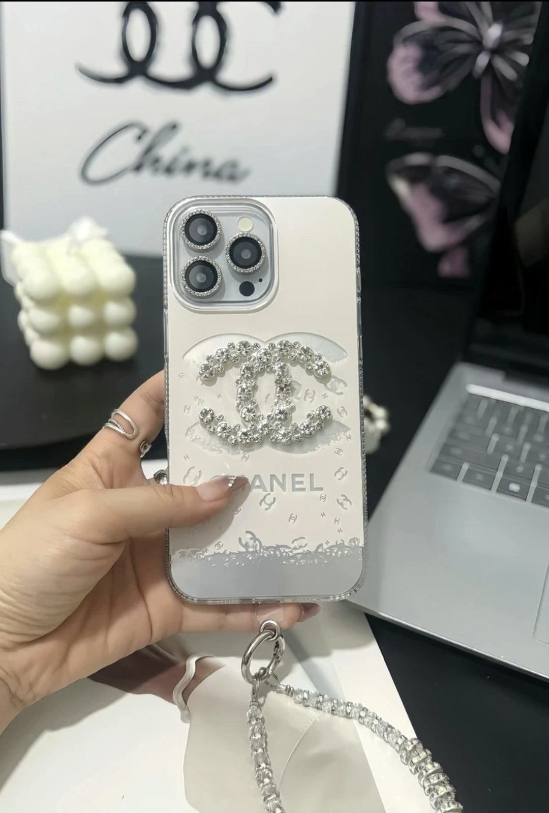 Elegant luksus krystal iPhone etui med armbåndsrem