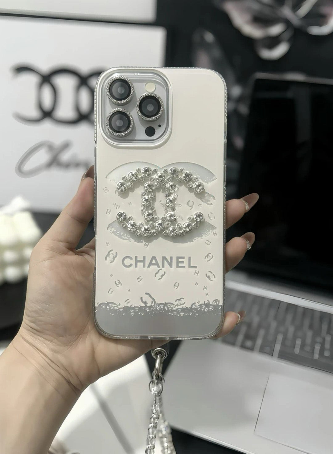 Elegant luksus krystal iPhone etui med armbåndsrem