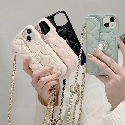 Luksus Wallet iPhone-etui med hånd-/crossbody-kæde