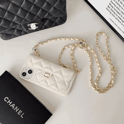 Luksus Wallet iPhone-etui med hånd-/crossbody-kæde
