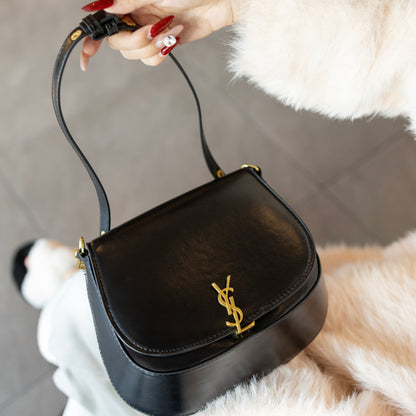 Glossy Black Gold Buckle Flap Saddle Bag